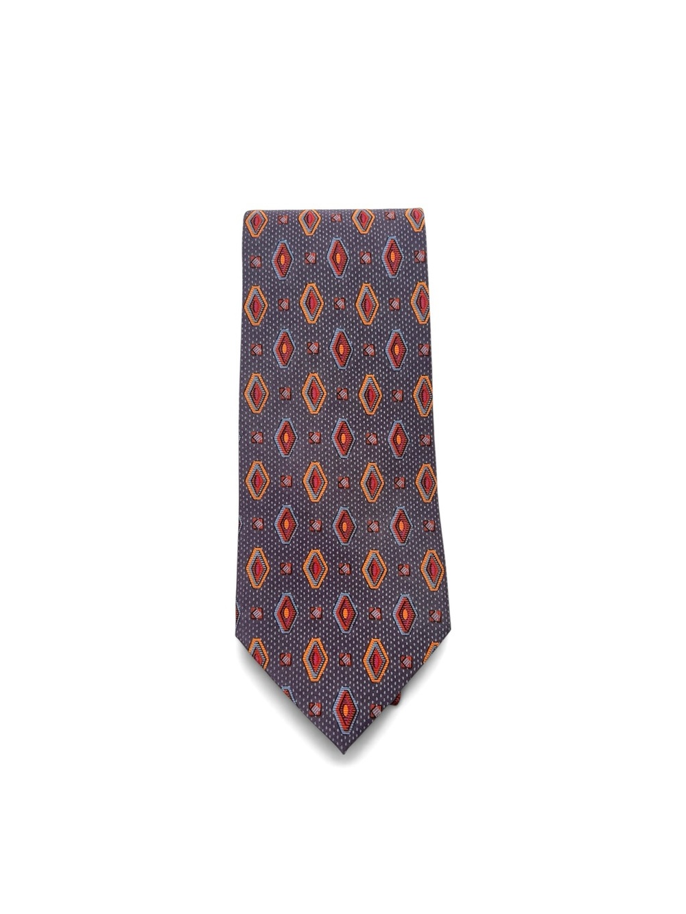 Alfred Dunhill Design 9021 Purple Red Gold Geometric Diamonds Silk Tie
